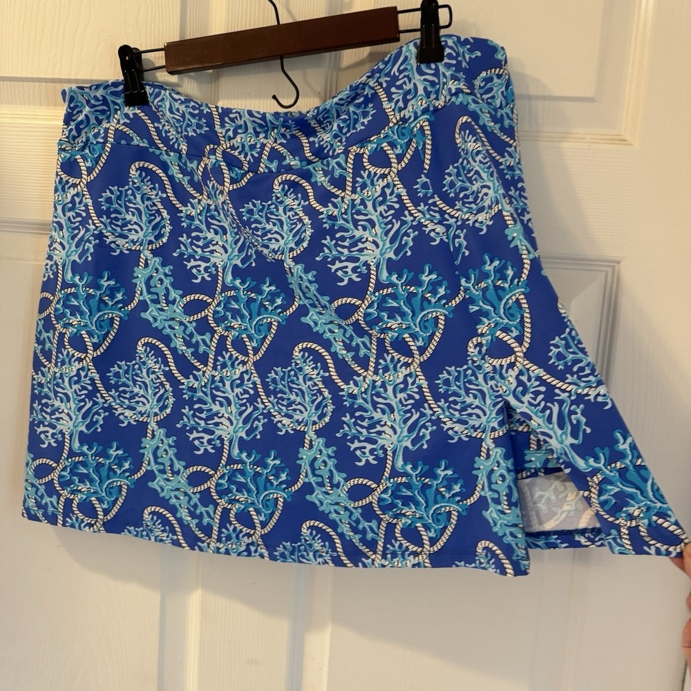 Lulu B Blue Coastal Coral Nautical Rope Skort Skirt Sz XL